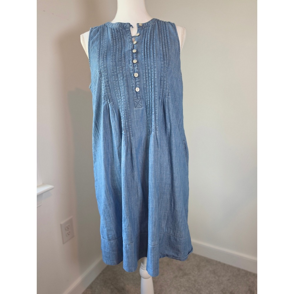 Sonoma Goods for Life Womens Blue Chambray Pintuck Sleeveless Cotton Dress L